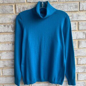 Talbots Turtleneck Long Sleeve Teal Blue Cotton Blend Sweater Size M Petite